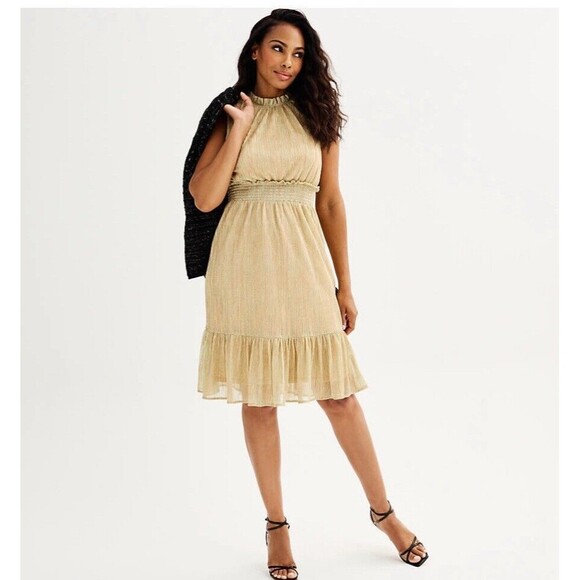 NEW Draper James RSVP Sleeveless Tiered Dress Gold Party Elastic Waist - Picture 11 of 17